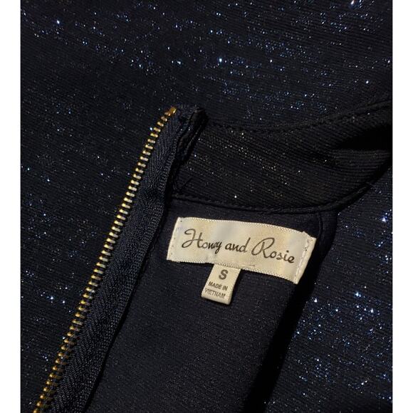 Honey and Rosie Dress Women's Small Navy Blue Glitter with Mesh Cutouts Mini - Picture 8 of 12